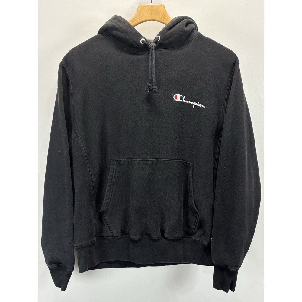 Champion Reverse Weave Hoodie Sweatshirt Sz Medium Black Script Y2K Honduras